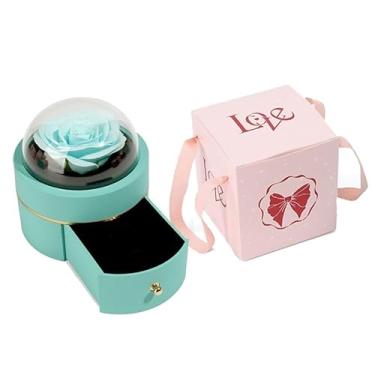 Imagem de Caixa de joias vazia com rosa eterna para colares, anéis, baús para ela/mulheres no dia das mães, aniversário, dia dos namorados, Natal, presentes românticos de aniversário (verde menta)