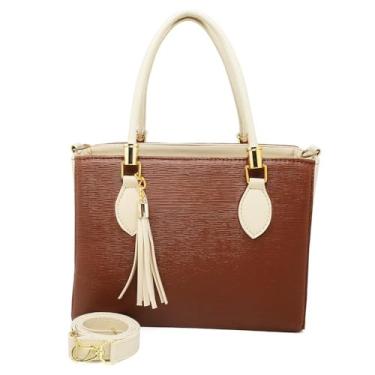 Imagem de Bolsa Feminina Média Transversal de Ombro (CARAMELO/MARFIM)