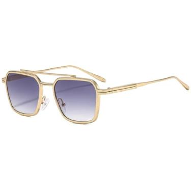 Imagem de HCHES Óculos de Sol Feminino Retro Double Beam com Armação Fina e Degradê, Luxo e Versáteis, Proteção UV400 (cinza dourado)