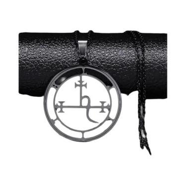 Imagem de Colar Unissex De Aço Inoxidável Prateado Com Pingente Selo Demônio Sat