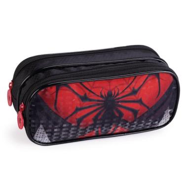 Imagem de Estojo Escolar Duplo Menino Bolsinha Porta Lápis Spider-Masculino
