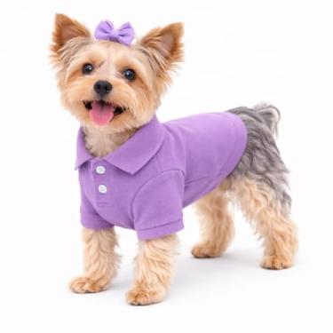 Imagem de Camisetas polo para cães Lovelonglong básicas, algodão premium, camisetas polo para cães grandes médios pequenos com gola de dois botões e violeta de cor branca M