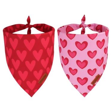 Imagem de PTDECOR Bandana Valentine Dog, Cachecol reversível para animais de estimação, tecido durável premium, bandanas vermelhas e rosa para cães extragrandes (GG)