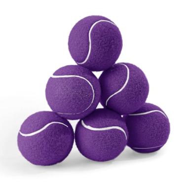 Imagem de PHOEPET Pacote com 6 bolas de tênis para cães, bolas de borracha a granel para brinquedos de mastigação para iniciantes (roxo)