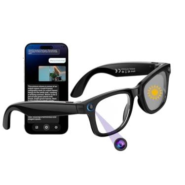 Imagem de Fecoul Óculos inteligentes AI de 8 MP com câmera e Bluetooth, gravação de vídeo HD 1080p, óculos de áudio com tradução em 160 idiomas, bateria de 200 mAh, design de orelha aberta para uso externo e