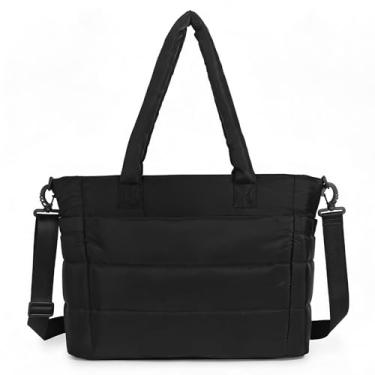 Imagem de Yuni Sophy Bolsa feminina acolchoada de 43 cm, bolsa de ombro acolchoada para trabalho, viagem, academia (preto)