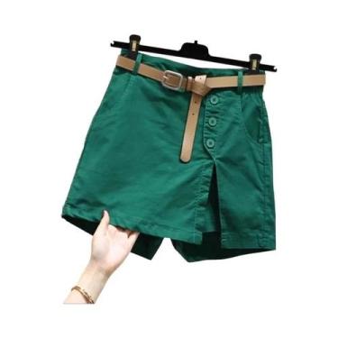 Imagem de Saia Feminina Coreana Estilo a Com Cinto, Botões Sólidos E Fenda Later