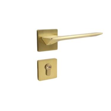 Imagem de VTGVVVTR Fechadura de porta de quarto minimalista moderna maçaneta de porta de madeira de banheiro cor cobre fechadura silenciosa para casa (72F80 fechadura de porta cobre escovado)