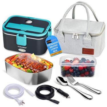 Imagem de FORABEST Lancheira elétrica de 1,8 L - Lancheira portátil 2 em 1 à prova de vazamento de 50 W maior para carro e casa com recipiente removível, garfo/colher grande e lancheira isolada