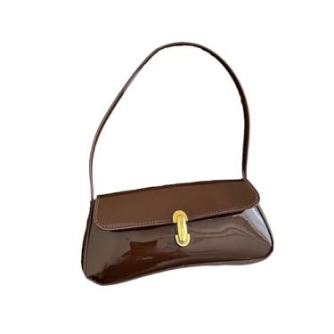 Imagem de SHENHE Bolsa de ombro feminina de couro envernizado pequena e brilhante Y2k para axilas, Café, One Size, Macio