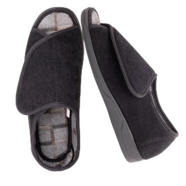 Imagem de Pantufa masculina extra-larga peluda 80-D com espuma viscoelástica para diabéticos com fechos ajustáveis, largura extralarga, quente, lã, artrite, edema, diabético, casa, sapatos, lavável na máquina