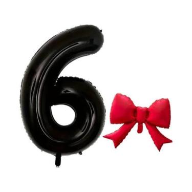 Imagem de Balão Gigante Preto De 40 Polegadas Com Laço Vermelho Em Papel Alumíni