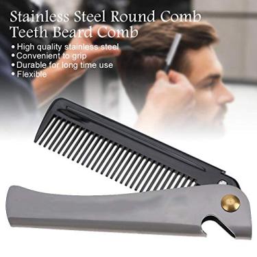 Imagem de Pente de bolso, pente de cabelo dobrável profissional, escova modeladora de bigode, aço inoxidável, dentes redondos, pentes de barba, ferramenta de cabeleireiro, pentes de bigode para homens (preto)