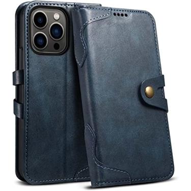 Imagem de FULNES Capa para Apple iPhone 14 Plus 6,7 polegadas 2022, Stent Função Couro à prova de choque Clamshell Folio Capa de telefone [Suporte de cartão] (Cor: Azul)