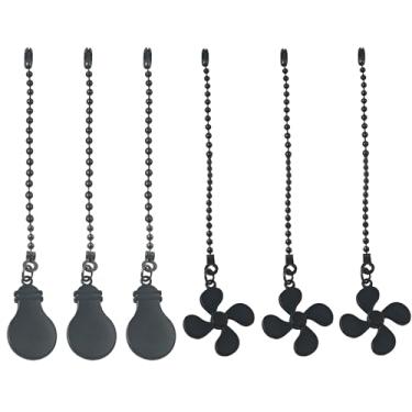 Imagem de pson Extensor de corrente para ventilador de teto, 6 peças, corrente decorativa com contas de 35 cm com pingente de cabo de ventilador (preto)