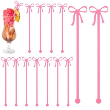 Imagem de 20 peças de mexedores de bebida de arco rosa em acrílico palitos de agitação reutilizáveis para coquetéis, casamento, chá de panela, lembrancinhas de festa de aniversário, suprimentos de decoração