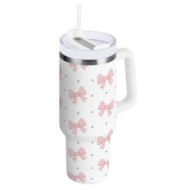 Imagem de SEHANY Lindo copo rosa de 850 g com alça, copo isolado de aço inoxidável a vácuo de parede dupla, à prova de vazamento, caneca de café isolada para viagem, cabe no suporte de copo de carro