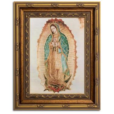 Imagem de Arte de parede de Nossa Senhora de Guadalupe emoldurada em ouro Católica Virgem Maria Pintura em Tela Imagens Decoração de Parede Pôster em Tela Católica para Altar e Casa para Decoração de Sala de