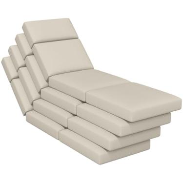 Imagem de 4 almofadas de espreguiçadeira para ambientes externos, 182 x 53 x 10 cm para móveis ao ar livre - almofada de substituição à prova d'água para sala de estar e pátio, almofada grossa resistente ao