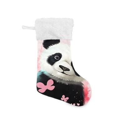 Imagem de ATTX Meias de Natal Retrato Panda com punho de pelúcia branca, suportes de presente para decorações de festas de fim de ano (17,7 polegadas, 1 pacote) #677