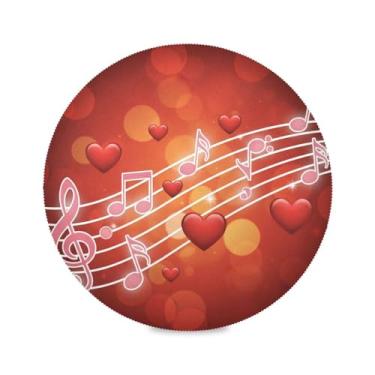 Imagem de Wassud Jogo americano com notas musicais de coração, tapetes redondos para cozinha e jantar, tapetes laváveis e resistentes ao calor, decoração de mesa 39 cm