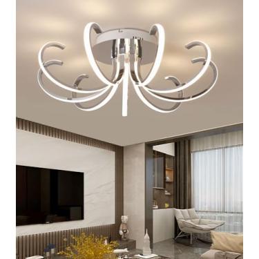 Imagem de Luminária de teto LED dimerizável com controle remoto, 72W, design moderno para sala de estar, iluminação criativa para quarto, cozinha, escritório, bar, lustre (cromado, 75cm)