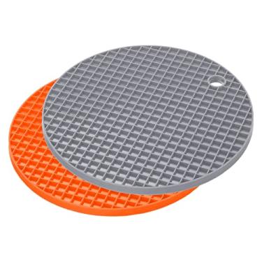 Imagem de Tapetes de silicone para trivet 2 peças, almofadas redondas de panela quente, suporte de panela quente, tapete de secagem resistente ao calor para mesa de balcão de cozinha - laranja, cinza claro