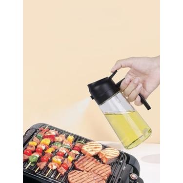 Imagem de Frasco dispensador de óleo de 470 ml, corpo de vidro à prova de vazamento, sem BPA, spray ou despeje para cozinhar, fritar, molho de salada, preto