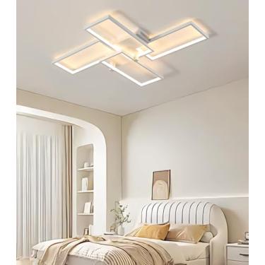 Imagem de Luminária de teto LED moderna, 4 lâmpadas quadradas, dimerizáveis, com controle remoto, lustre para sala de estar, 3000K-6000K, luminárias de acrílico ajustáveis para sala de jantar, quarto