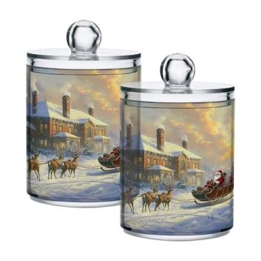 Imagem de xigua Pacote com 2 lindos suportes de Natal para bolas de algodão, cotonete – Frasco de plástico de boticário de armazenamento versátil transparente de 400 ml para banheiro e organização de