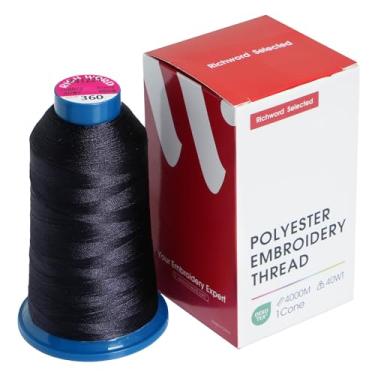 Imagem de Linha de bordado preta selecionada Richword 4000M (4374Y) 40WT Fio de poliéster 100 cores selecionadas para várias agulhas comerciais e máquina de bordar de agulha única 0360