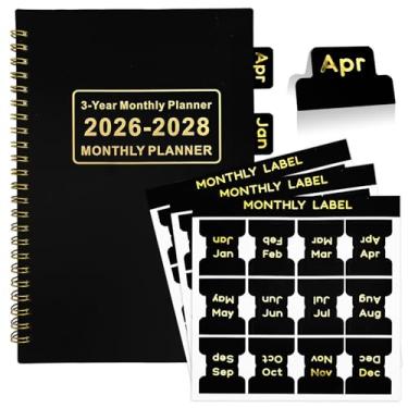 Imagem de Agenda mensal 2026-2028, calendário de 3 anos de janeiro de 2026 a dezembro de 2028, agenda escolar acadêmica encadernada em espiral de 15 x 21,6 cm com abas mensais DIY, páginas de anotações