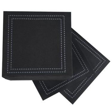 Imagem de Pacote com 50 guardanapos de coquetel pretos descartáveis - guardanapos de sobremesa premium de 12 x 12 cm para casamentos, festas, aniversários, chá de panela, aniversário, adequado para restaurantes