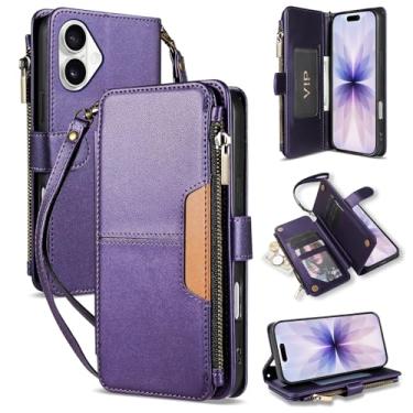 Imagem de Neiye Capa carteira compatível com iPhone 17 com porta-cartões fashion couro PU fecho magnético fecho de correr capa protetora para iPhone 17 capa carteira (6,3 polegadas - roxo)