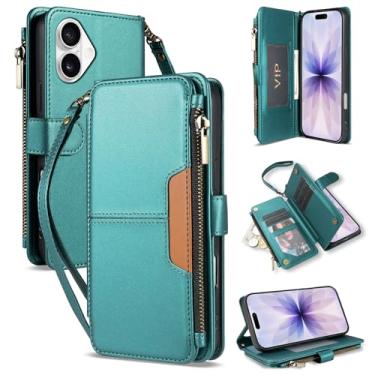 Imagem de Neiye Capa carteira compatível com iPhone 17 com porta-cartões fashion couro PU fecho magnético fecho de correr capa protetora para iPhone 17 capa carteira (6,3 polegadas - verde)