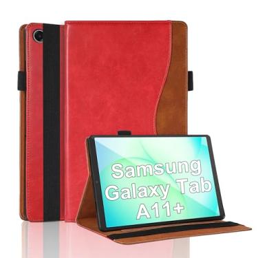 Imagem de TIPOYOROO Capa para Samsung Galaxy Tab A11 Plus 11 polegadas lançado em 2025 (modelo: SM-X310/SM-X315/SM-X236) Bussiness PU capa flip suporte com faixa elástica e suporte de cartão - vermelho