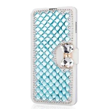Imagem de HTVJFX Capa de couro luxuosa com suporte e proteção com glitter para iPhone 7 8 SE2 (para iPhone 7 8 SE2/azul-celeste)