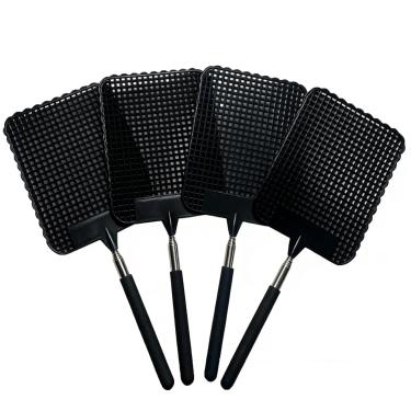 Imagem de Mata-moscas telescópica, estende até 76 cm, cabo de metal de aço inoxidável, durável e fácil de limpar, cabeça de malha extragrande para uso interno, externo, sala de aula, casa e escritório (pacote