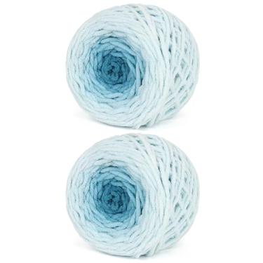Imagem de Katech Fio ombré fofo para crochê - 2 peças de fio de chenille de veludo super volumoso de 285 g para tricô, fios de bolo gradiente macio e felpudo para cobertor de bebê, cachecol, travesseiro, boneca