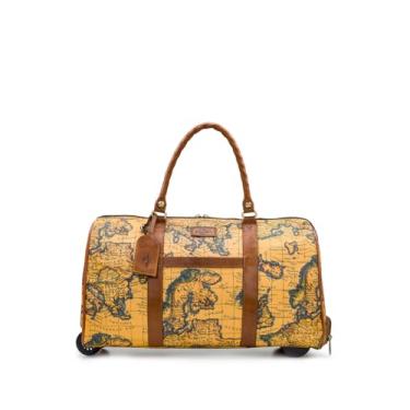 Imagem de Bolsa esportiva Avola com rodas – Impressão de mapa europeu em tela de linho revestida com pátina