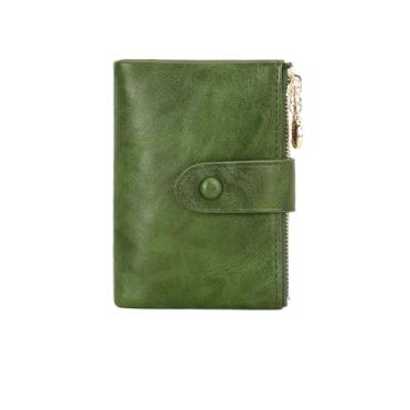 Imagem de Carteira feminina curta, três camadas, grande capacidade, zíper duplo, porta-cartões, bolsa simples, fivela, multifuncional, Verde, One Size