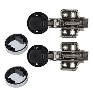 Imagem de 2Conjunto de dobradiça porta vidro armário aço inoxidável 201 copo 35 amortecedor amortecimento braço reto sobreposição