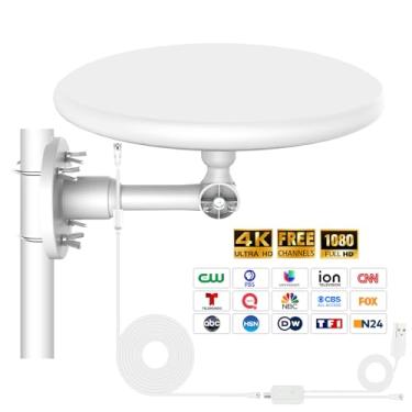 Imagem de Antena de TV para Smart TV ao ar livre, sinal de antena HD digital de recepção de 720°, suporta 4k/8k/1080p para canais locais gratuitos, com super amplificador de sinal, cabo HDTV de 10,7 m (mais