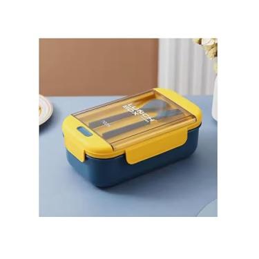 Imagem de Pote Marmita Lanche Box Com 3 Divisórias E Talheres 1100ml Lunchbox Hermética (Aleatório)