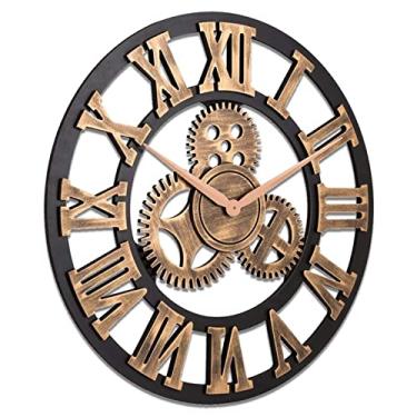 Imagem de Relógio de parede vintage Gear 19,6 polegadas retrô industrial decoração de casa relógio de parede numerais silencioso, silencioso, sem tique-taque, alimentado por bateria de metal