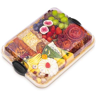 Imagem de Tábua de charcutaria com tampa – Bandeja de servir de madeira de bambu portátil + tampa para entretenimento – Tábua de cortar – Travessa grande + capa para presente de Dia dos Namorados, aniversário