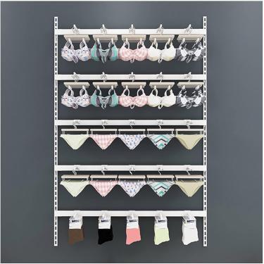 Imagem de Expositor De Roupas íntimas De Metal, Suporte Ajustável De Parede De 4/5 Camadas Com Ganchos, Organizador De Armazenamento De Armário, Meias Penduradas Prateleira De Chapéu, White, 120x150cm-4 layers
