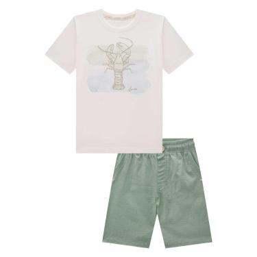 Imagem de Conjunto Infantil Camiseta Off White/Bermuda Verde Luc.boo-Masculino
