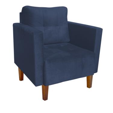 Imagem de Poltrona Sala Decorativa Livia Pé Madeira Castanho Suede Azul Marinho M11 - D'Rossi