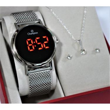 Imagem de Relogio Champion Prateado Digital Ch40179t + Kit Semi Joia